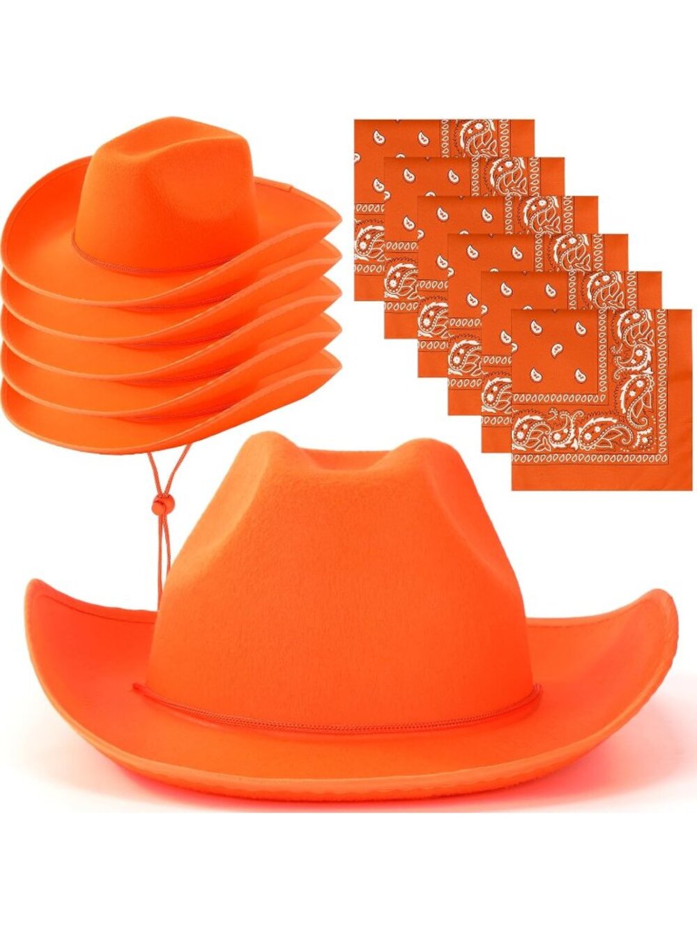 Men's Orange Bandanas Bulk Adjustable Felt Western Cowboy Cowgirl Hat 12 Pcs